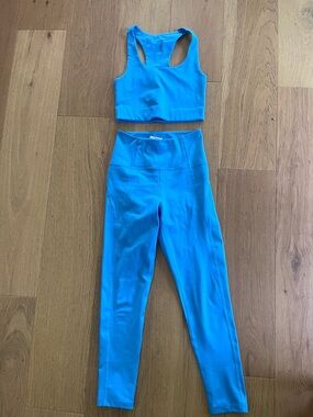 girlfriend collective Blue High-Waist Leggings & Racerback Sports Bra Set
